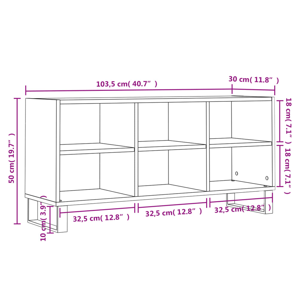 Meuble TV blanc brillant 103,5x30x50 cm bois d'ingénierie