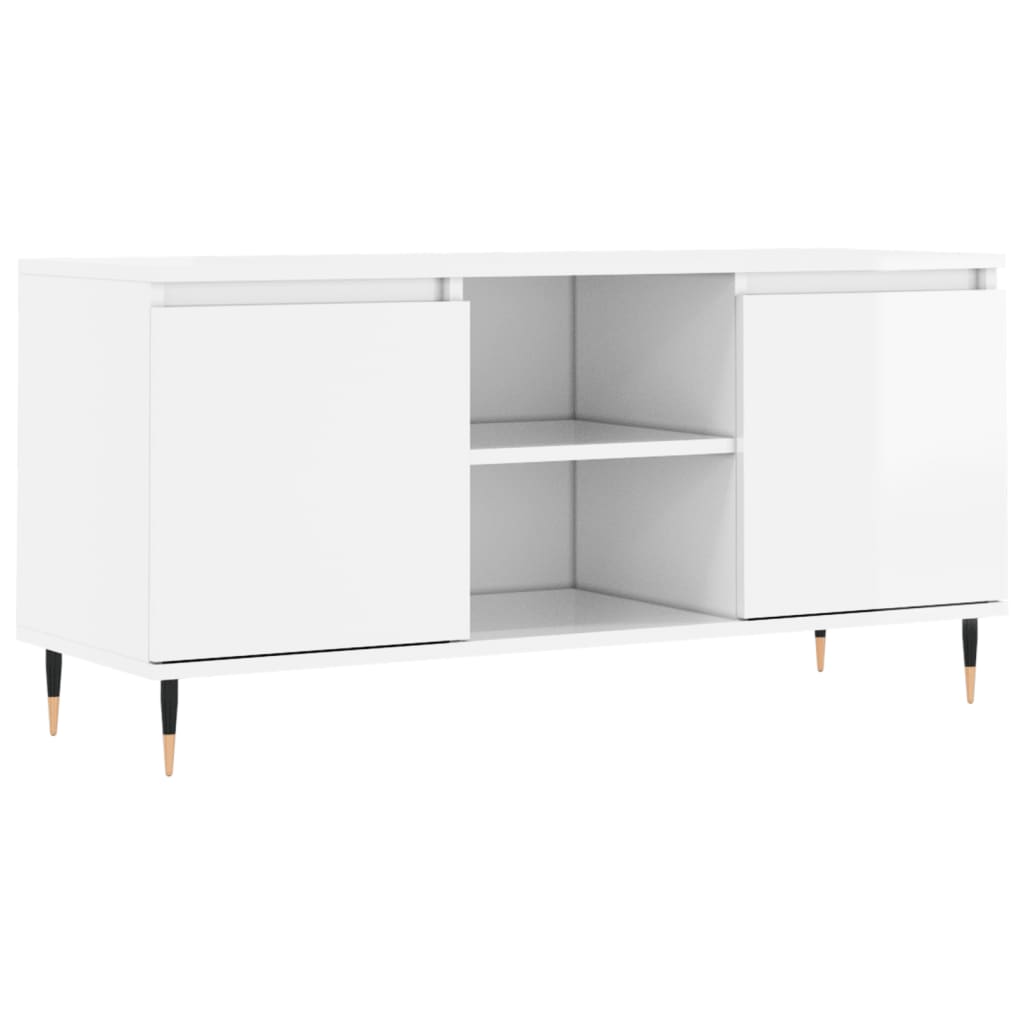 Meuble TV blanc brillant 104x35x50 cm bois d'ingénierie