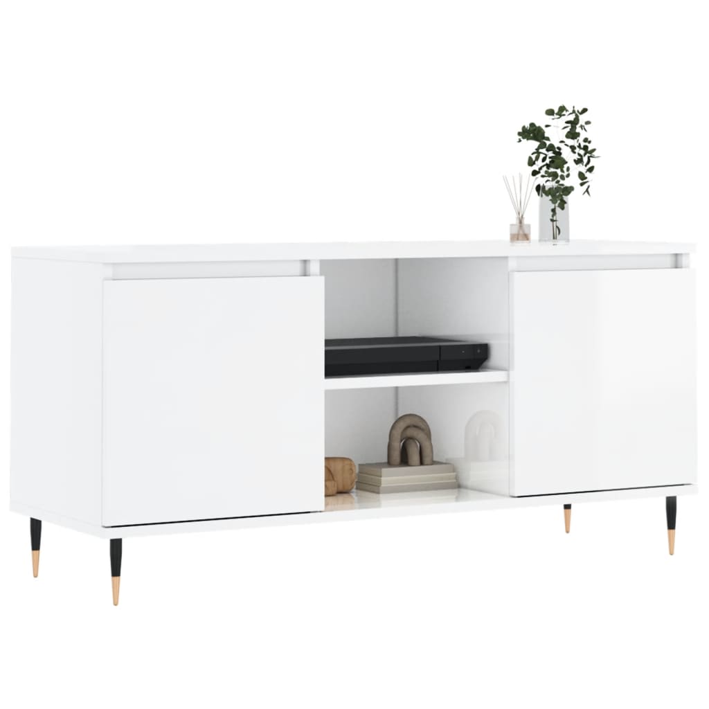 Meuble TV blanc brillant 104x35x50 cm bois d'ingénierie