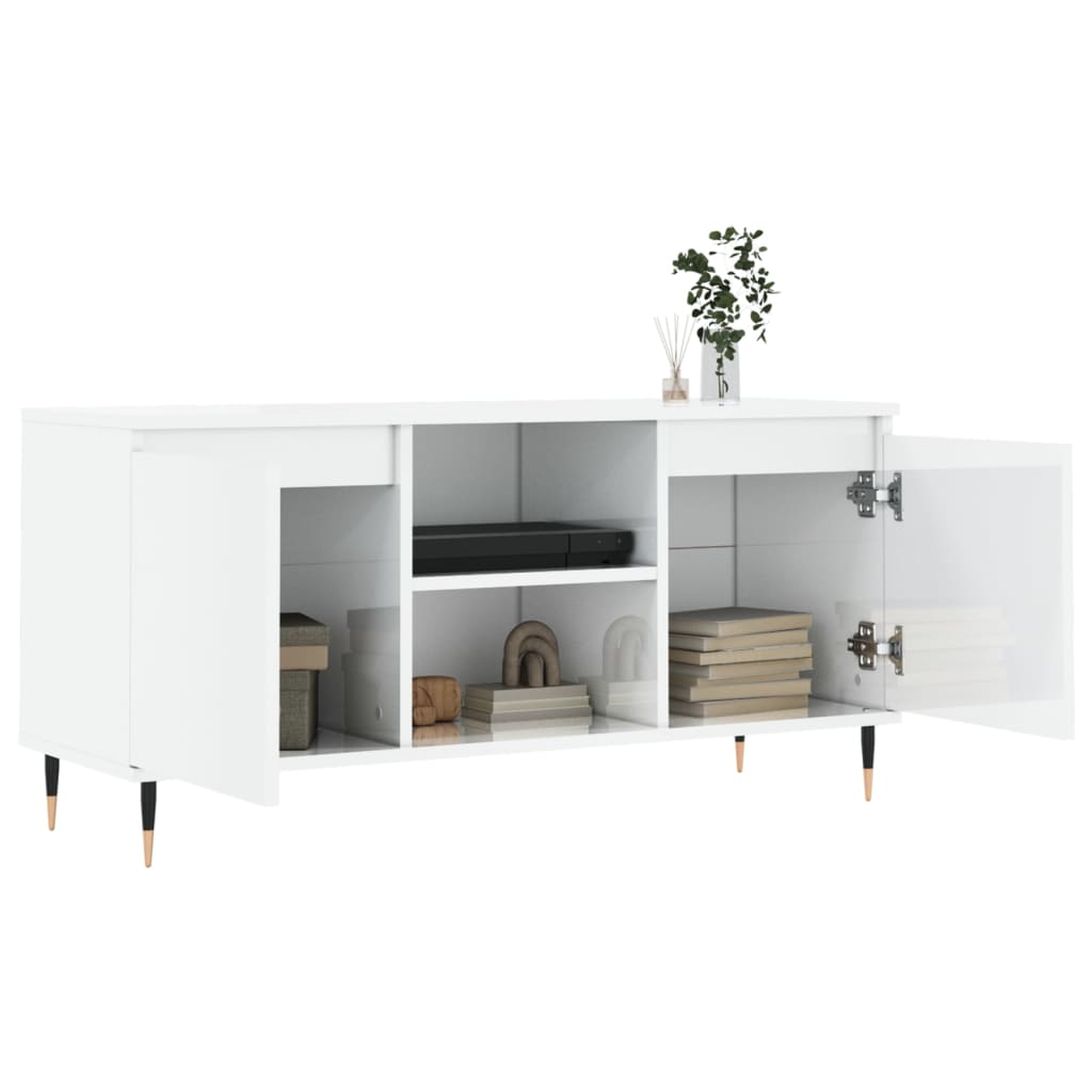 Meuble TV blanc brillant 104x35x50 cm bois d'ingénierie