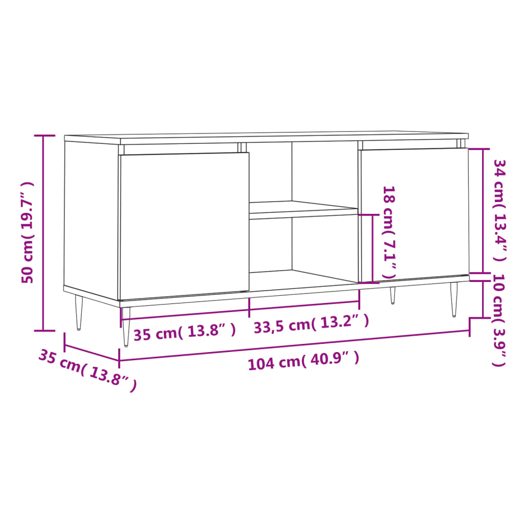 Meuble TV blanc brillant 104x35x50 cm bois d'ingénierie