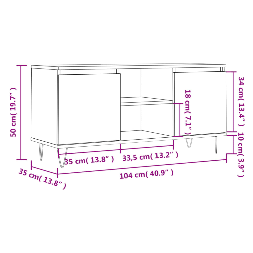 Meuble TV blanc 104x35x50 cm bois d'ingénierie