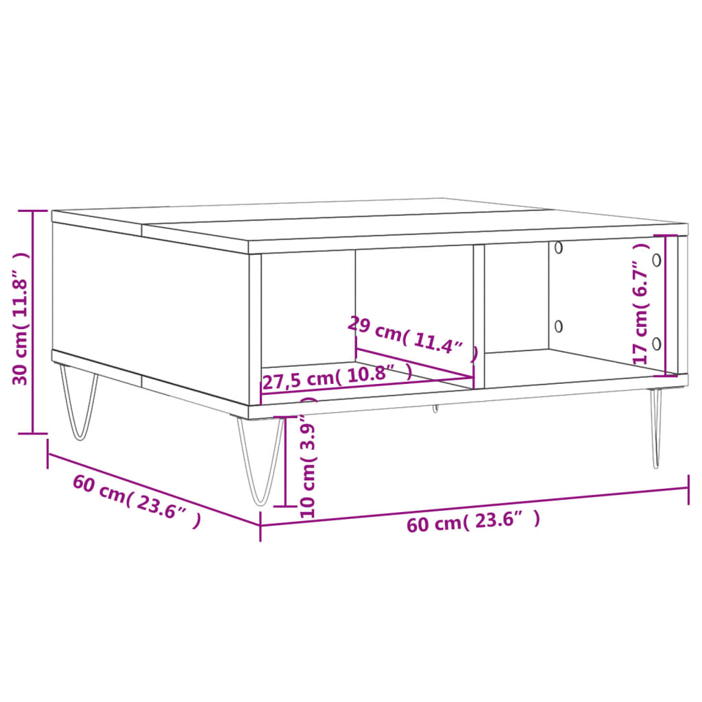 Weißer Couchtisch 60x60x30 cm aus Holzwerkstoff