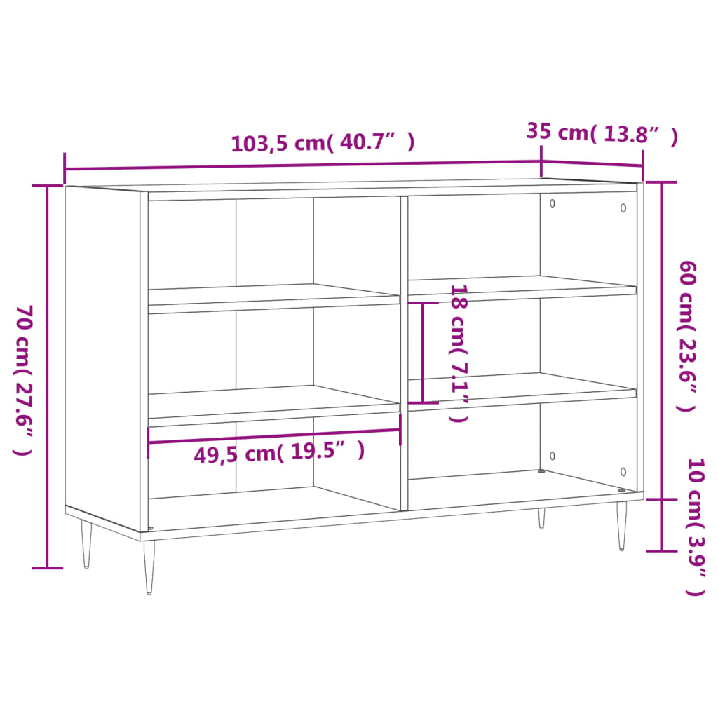 Weißes Sideboard 103,5 x 35 x 70 cm, Holzwerkstoff