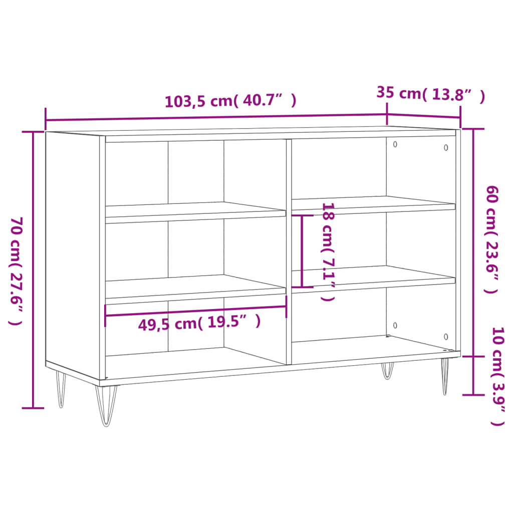 Buffet noir 103,5x35x70 cm bois d'ingénierie