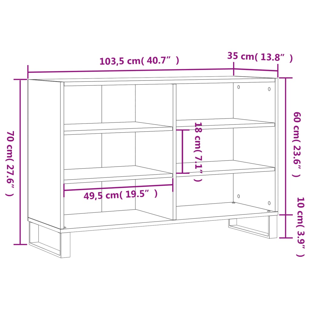 Buffet blanc brillant 103,5x35x70 cm bois d'ingénierie