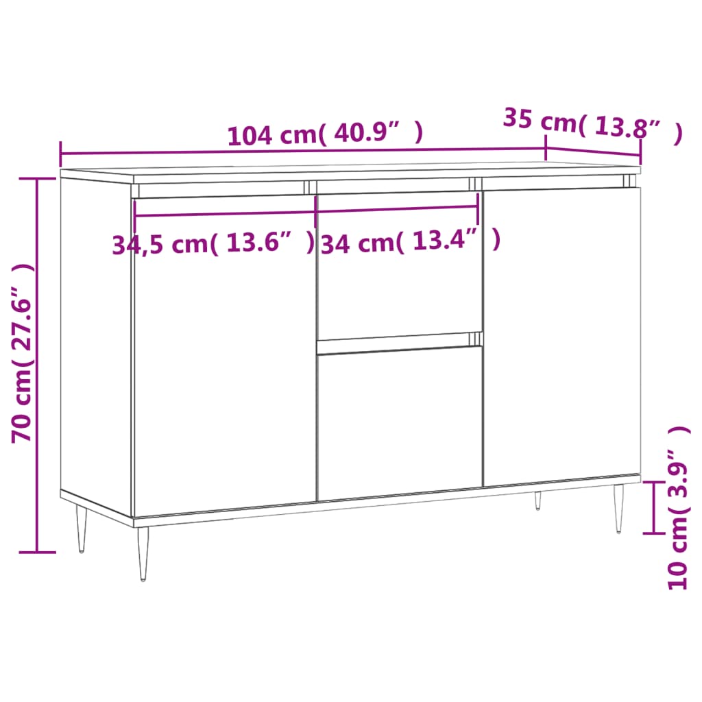 Buffet blanc brillant 104x35x70 cm bois d'ingénierie