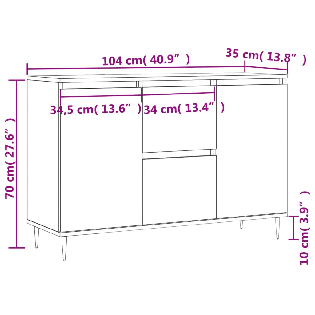 Buffet chêne fumé 104x35x70 cm bois d'ingénierie