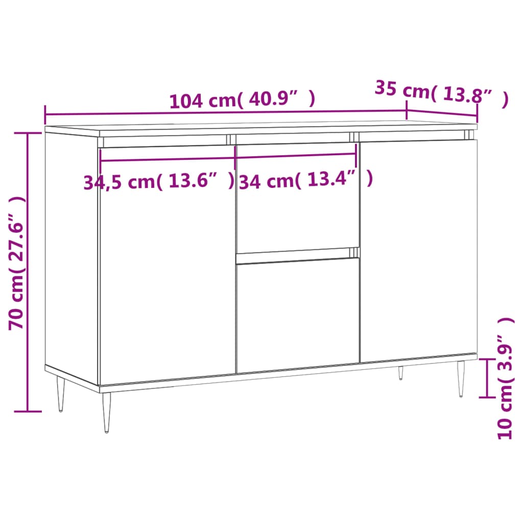 Sonoma graues Sideboard 104x35x70 cm, Holzwerkstoff