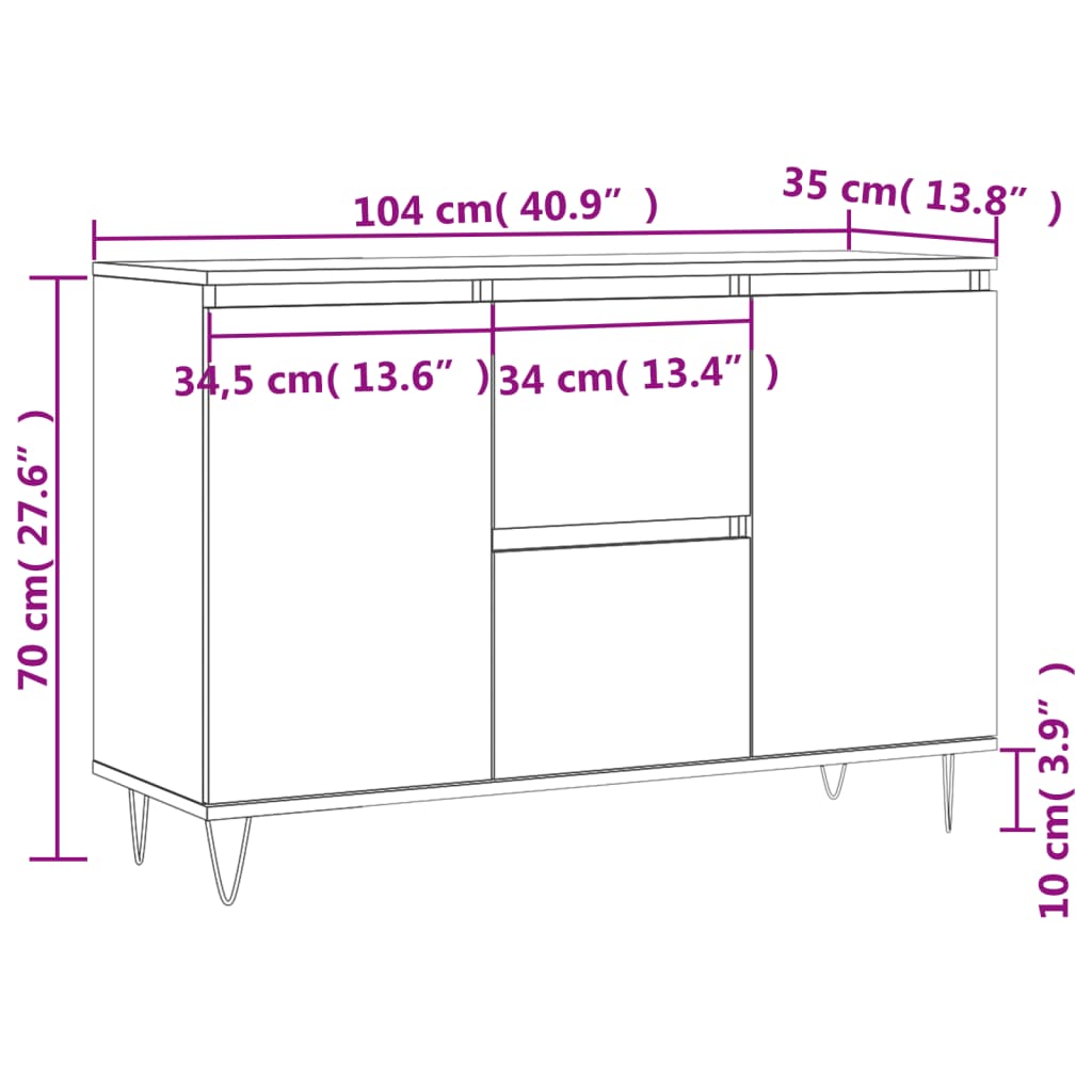 Buffet blanc brillant 104x35x70 cm bois d'ingénierie