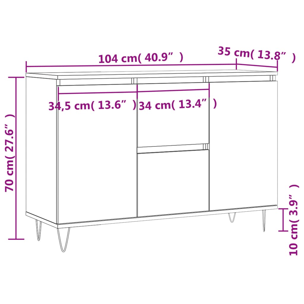 Smoked oak sideboard 104x35x70 cm engineered wood