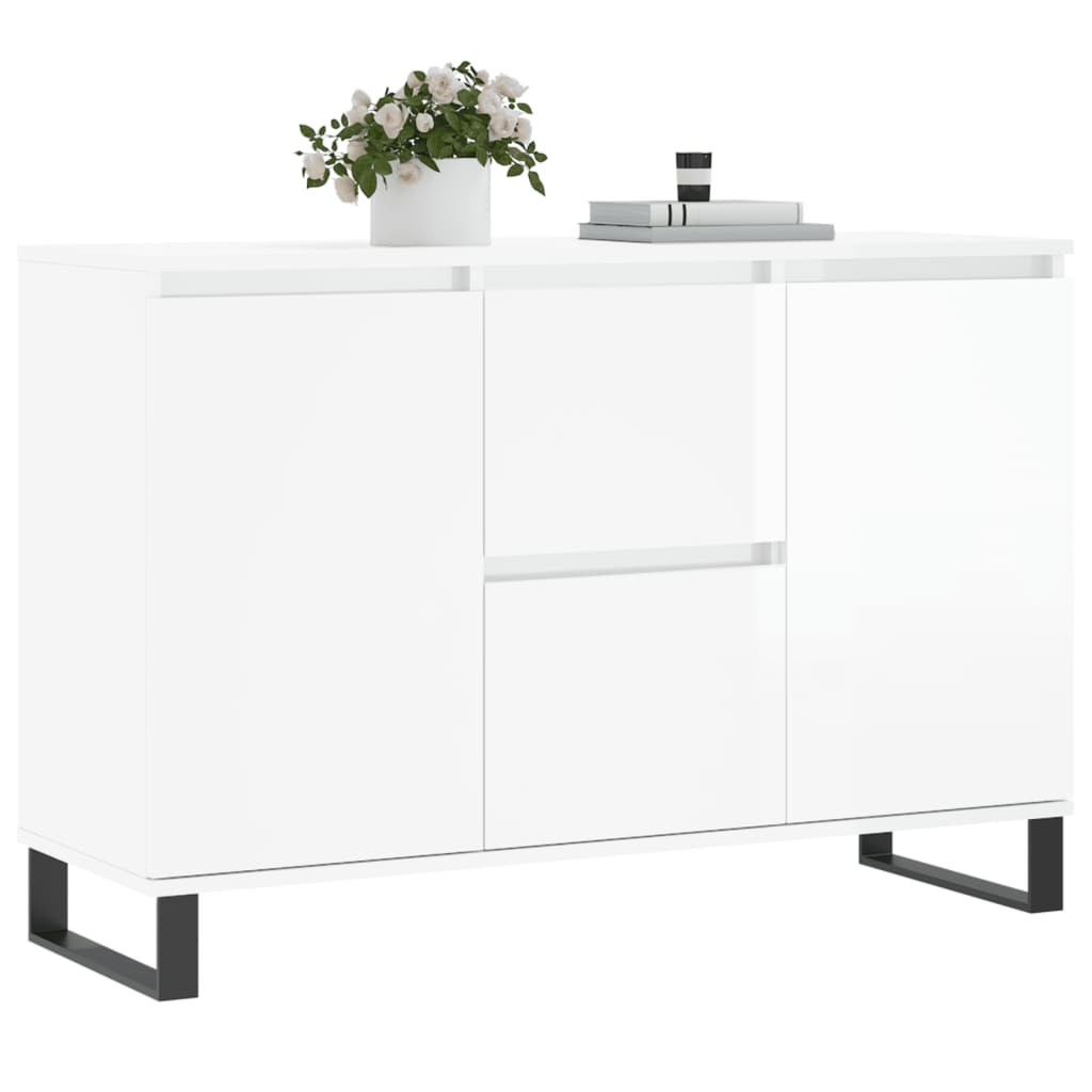 Buffet blanc brillant 104x35x70 cm bois d'ingénierie