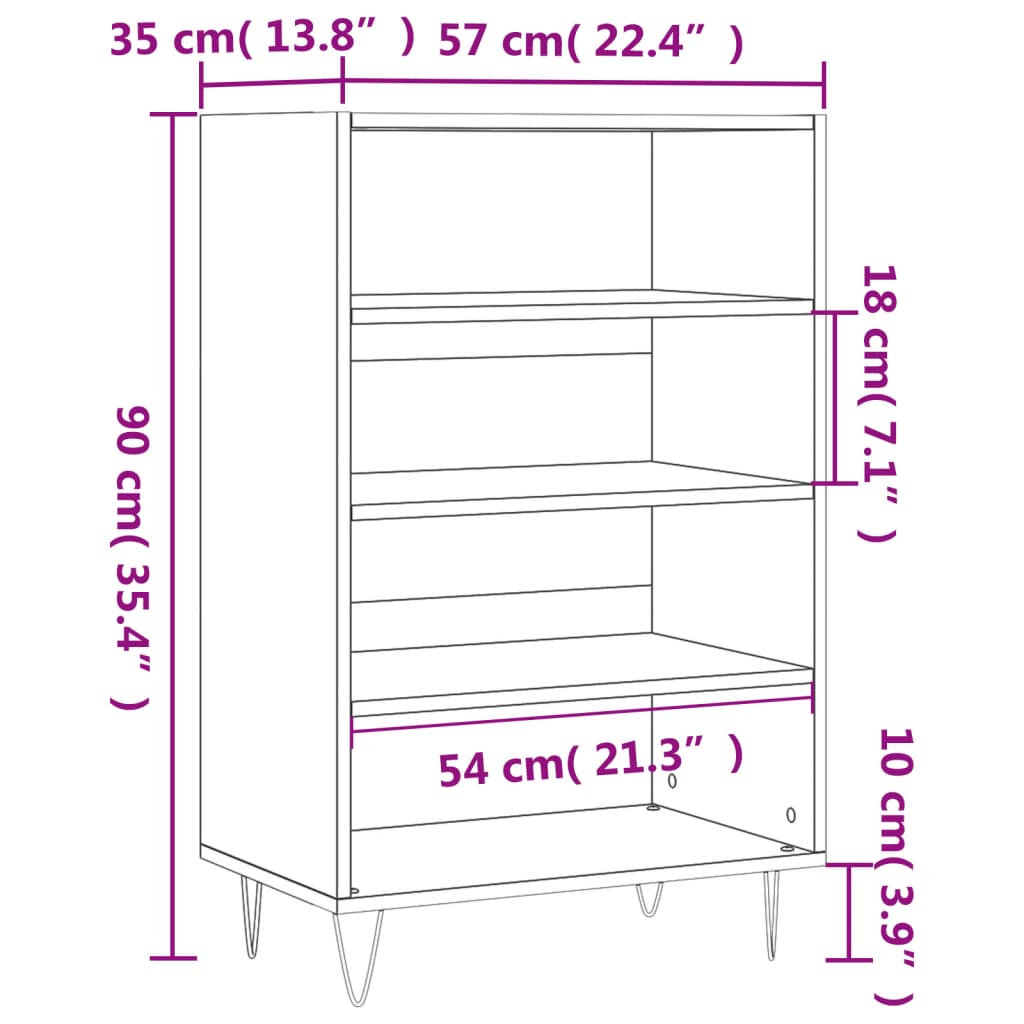 White high sideboard 57x35x90 cm engineered wood