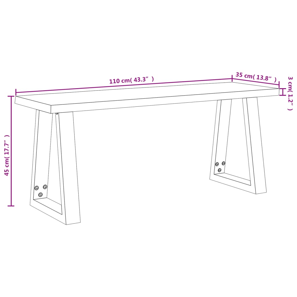 Banc avec bord vivant 110 cm bois d'acacia massif