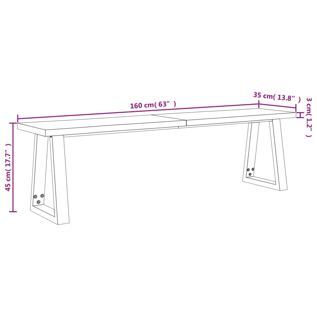 Banc avec bord vivant 160 cm bois d'acacia massif