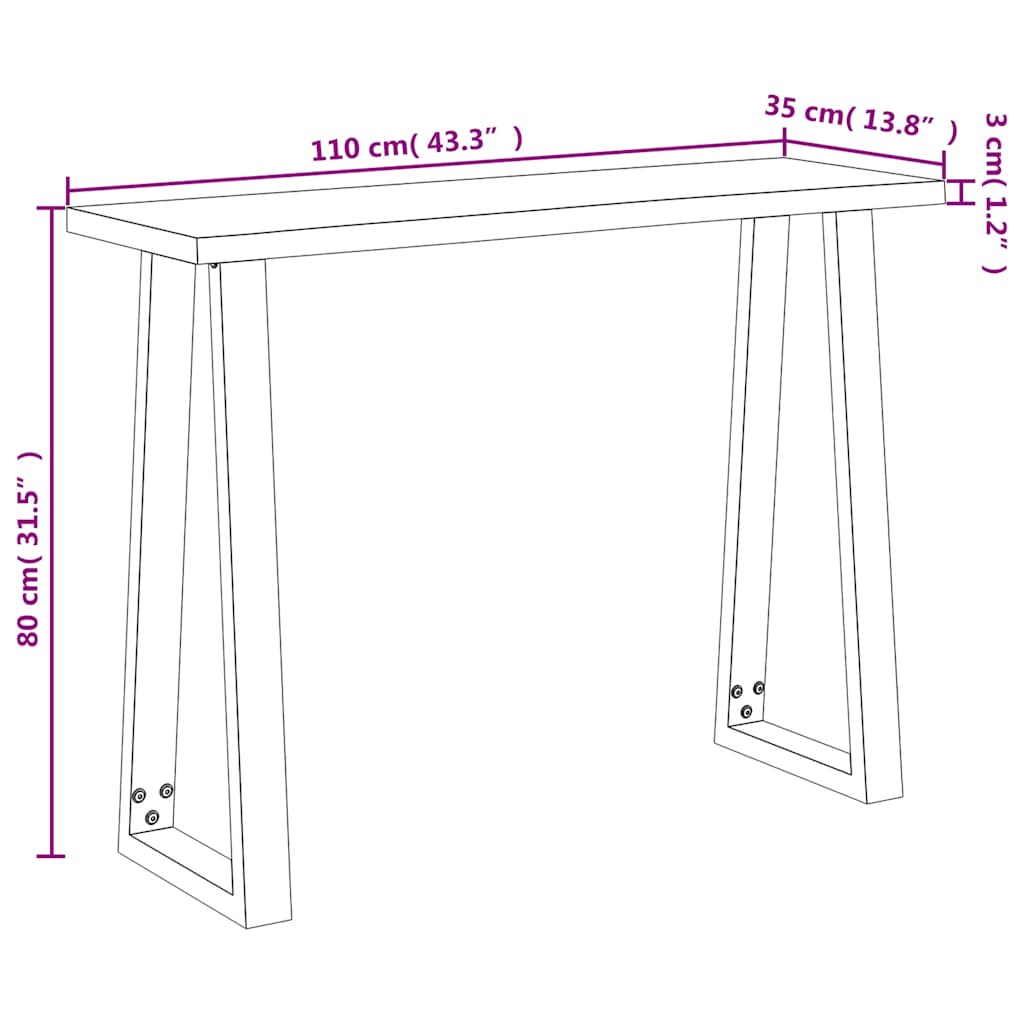 Live-Edge-Konsolentisch 110x35x80 cm aus massivem Akazienholz