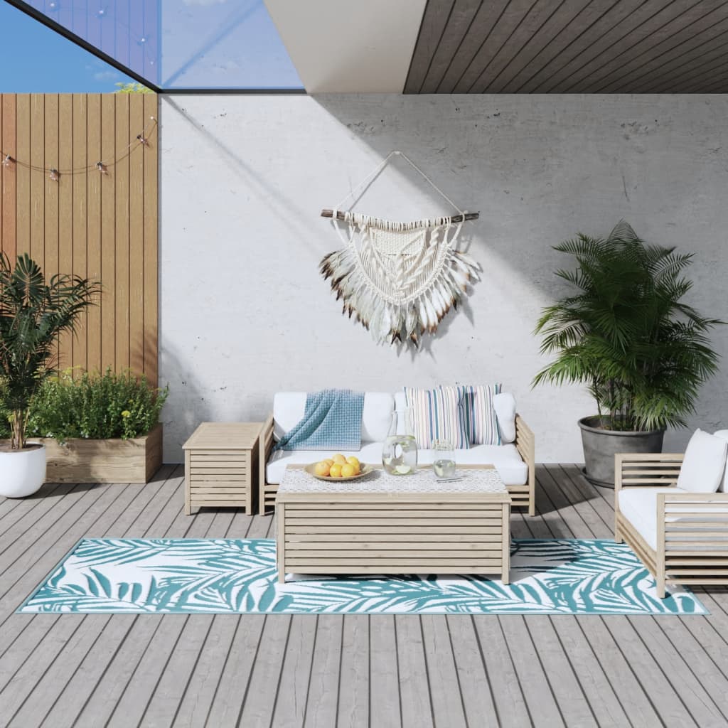 Aqua-weißer Outdoor-Teppich, 80 x 250 cm, wendbares Design