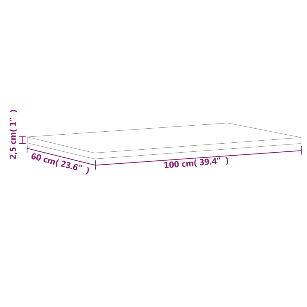 Table top 100x60x2.5cm rectangular solid beech wood