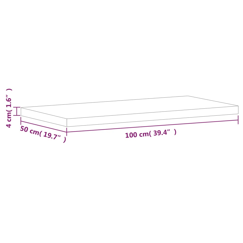 Table top 100x50x4 cm rectangular solid beech wood