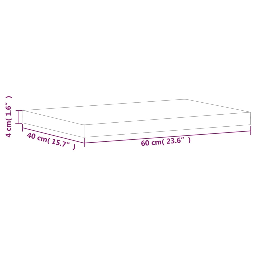 Table top 60x40x4 cm rectangular solid beech wood