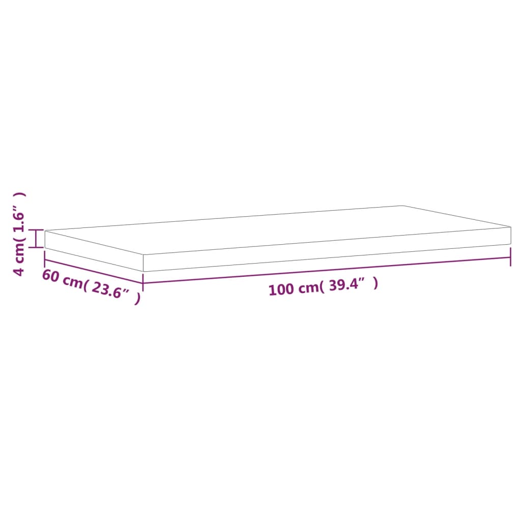 Table top 100x60x4 cm rectangular solid beech wood