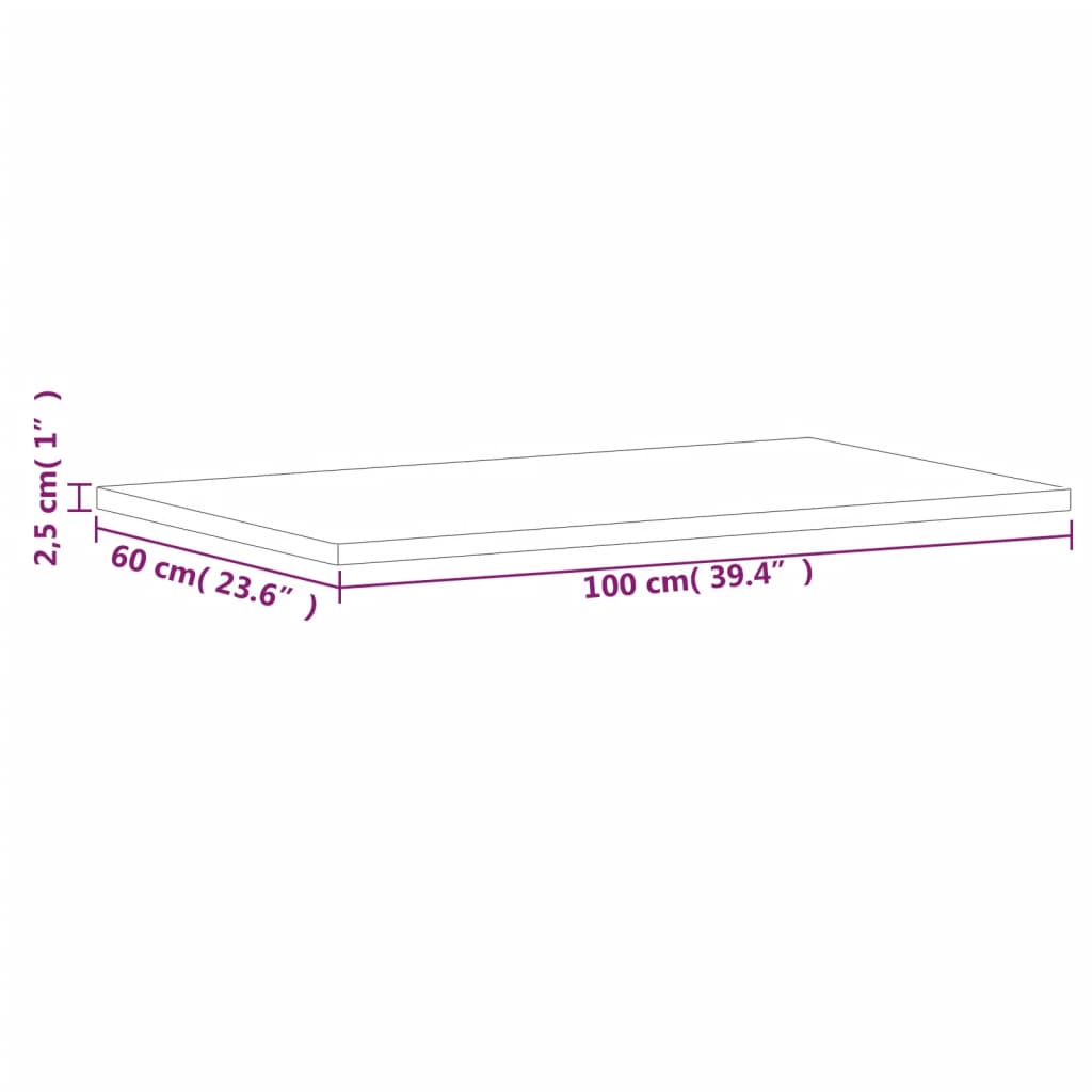 Table top 100x60x2.5cm rectangular solid beech wood