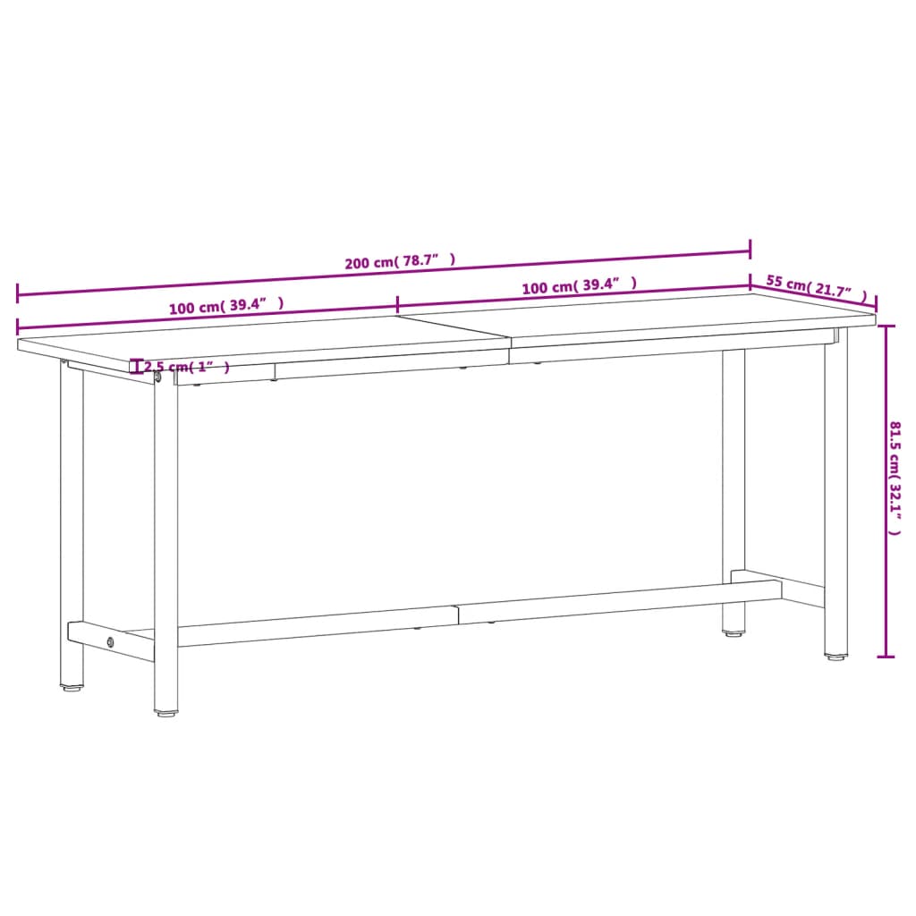 Werkbank 200x55x81,5 cm aus massivem Buchenholz und Metall