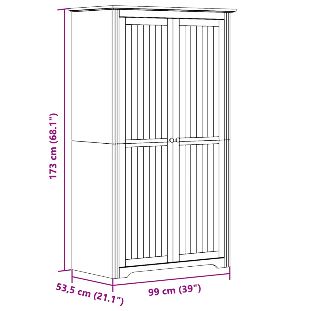 Garde-robe BODO blanc marron 99x53,5x173 cm bois massif de pin