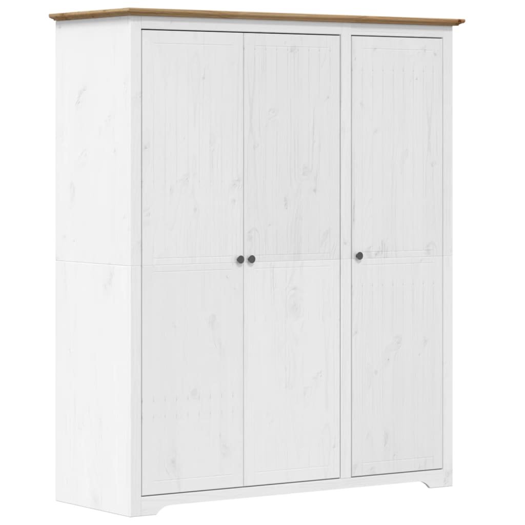 Garde-robe BODO blanc marron 146x53,5x173 cm bois massif de pin