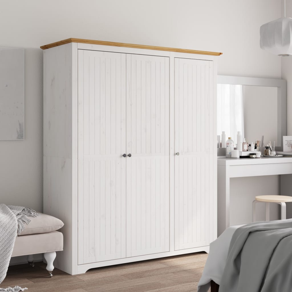 Garde-robe BODO blanc marron 146x53,5x173 cm bois massif de pin