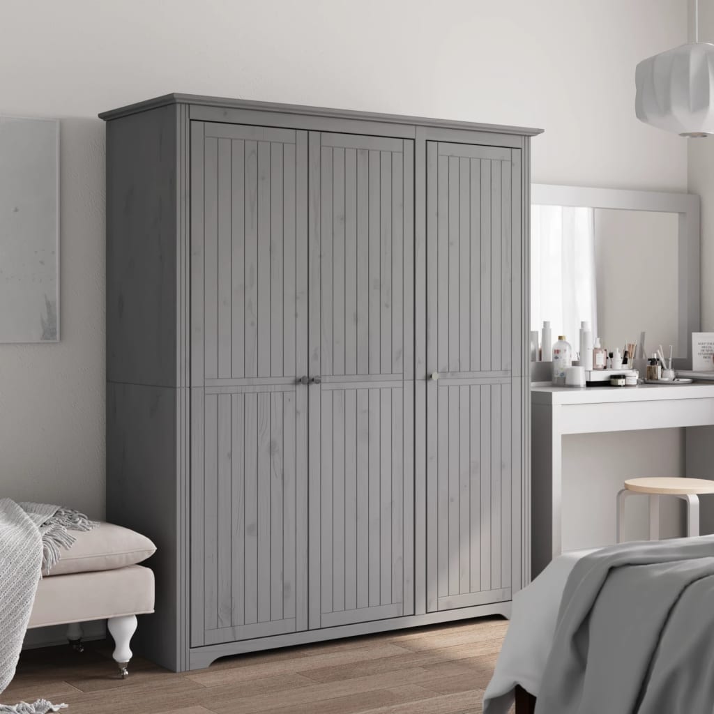 Garde-robe BODO gris 146x53,5x173 cm bois massif de pin