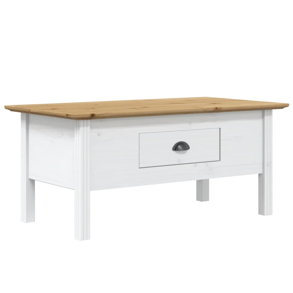 Table basse BODO blanc et marron 100x55x46cm bois de pin massif