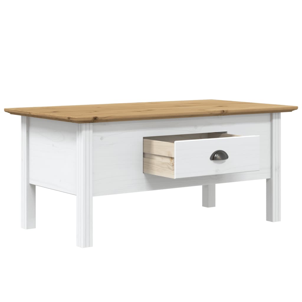 Table basse BODO blanc et marron 100x55x46cm bois de pin massif