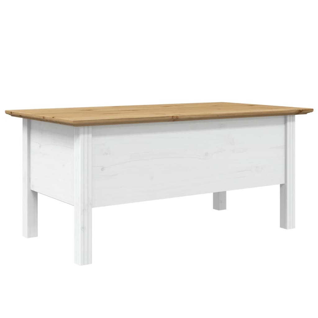 Table basse BODO blanc et marron 100x55x46cm bois de pin massif