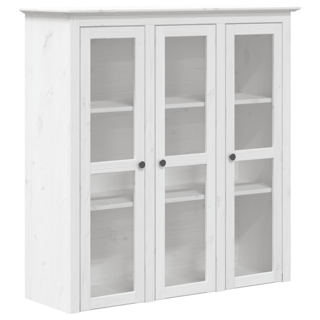 Armoire avec portes vitrées BODO blanc bois de pin massif