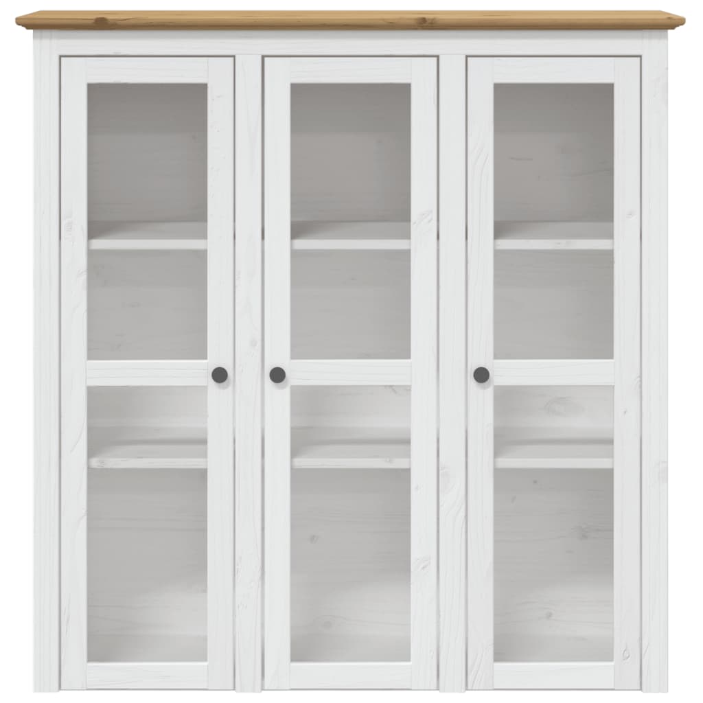 Armoire avec portes vitrées BODO blanc marron bois pin massif