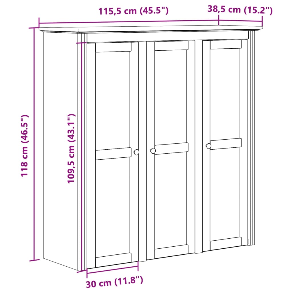 Armoire avec portes vitrées BODO blanc marron bois pin massif