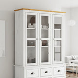 Armoire avec portes vitrées BODO blanc marron bois pin massif