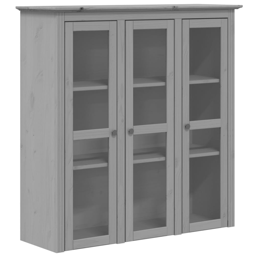 BODO grey solid pine wood wardrobe with glass doors