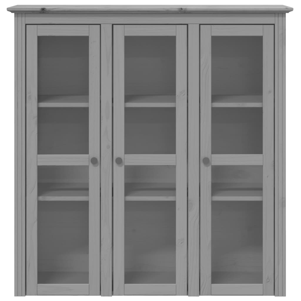 BODO grey solid pine wood wardrobe with glass doors