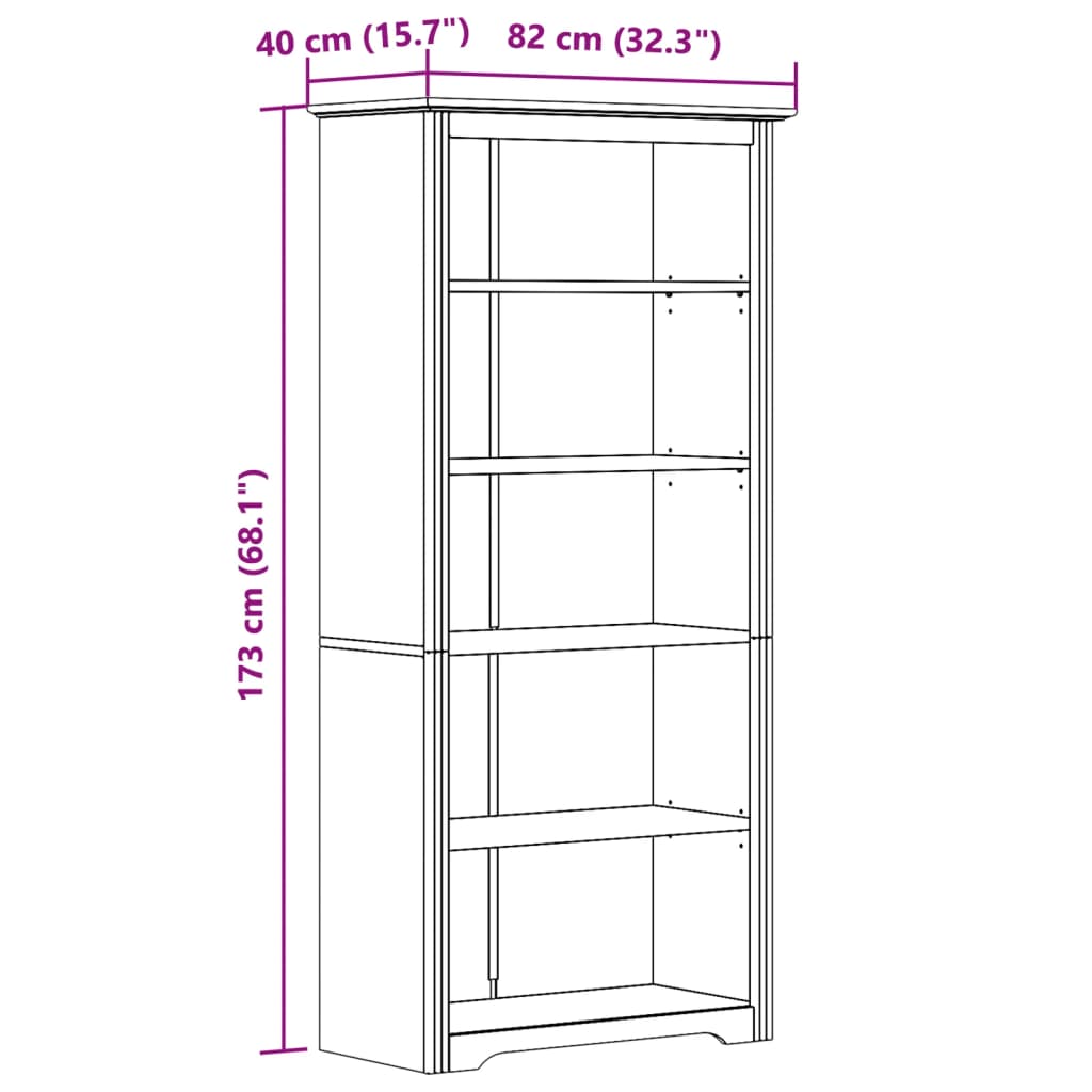 Bibliothèque BODO blanc 82x40x173 cm bois pin massif 5 niveaux