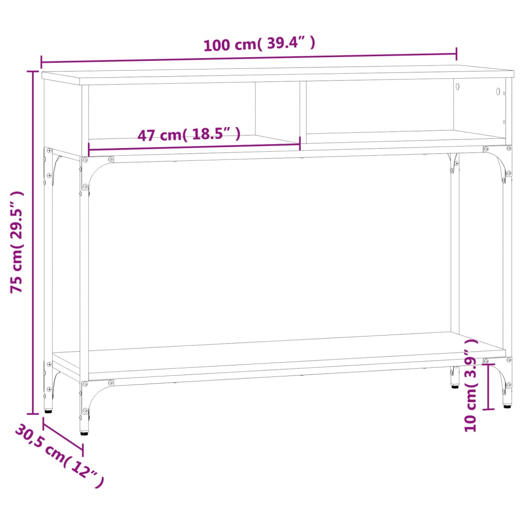 Table console chêne sonoma 100x30,5x75 cm bois d'ingénierie