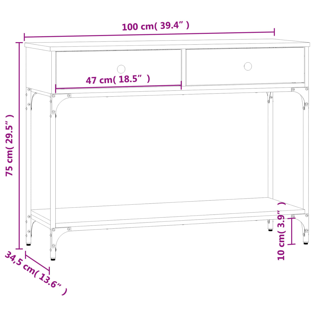 Table console noir 100x34,5x75 cm bois d'ingénierie