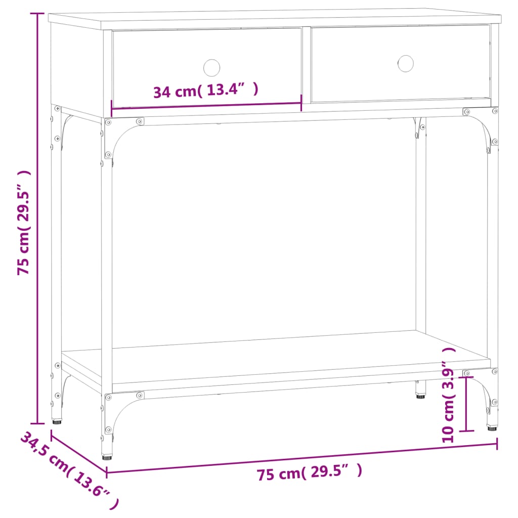 Table console noir 75x34,5x75 cm bois d'ingénierie