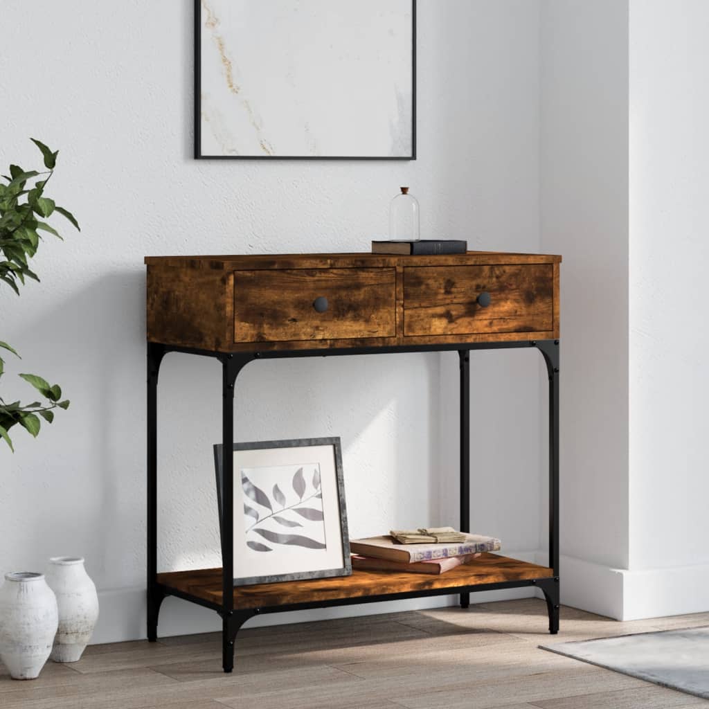 Console table smoked oak 75x34.5x75 cm engineered wood