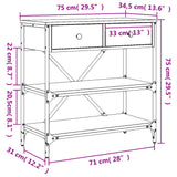 Table console sonoma gris 75x34,5x75 cm bois d'ingénierie