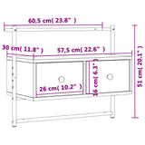 Meuble TV mural chêne fumé 60,5x30x51 cm bois d'ingénierie