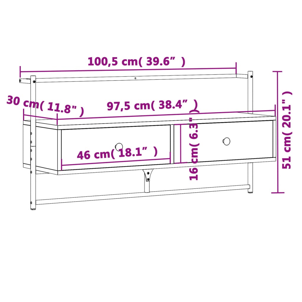 Meuble TV mural chêne sonoma 100,5x30x51 cm bois d'ingénierie