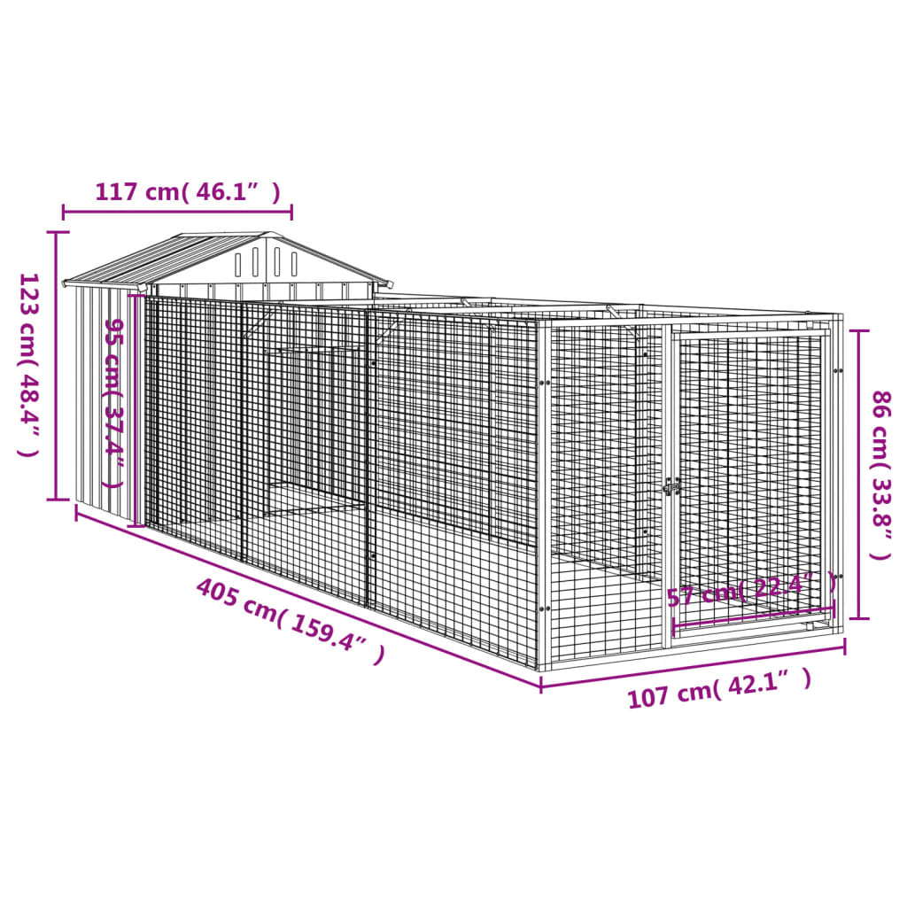 Niche pour chien avec toit anthracite acier galvanisé