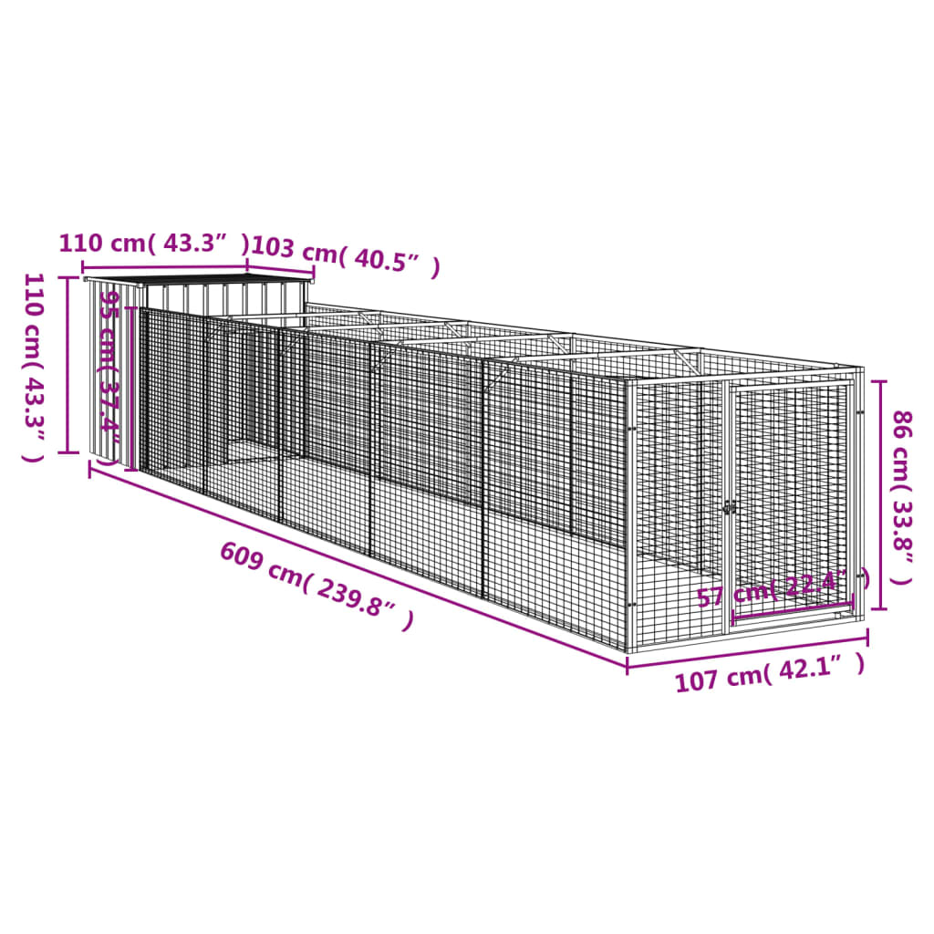 Niche pour chien avec cour anthracite 110x609x110 cm